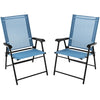 Set of 2 Patio Outdoor Portable Sling Back Chairs Folding Dining Chairs Blue
