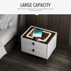 LED Bedside Table with 2 Drawers Wireless Charging Side Cabinet Nightstand