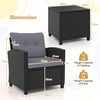 3 Piece Patio Furniture Set Rattan Conversation Set w/ Soft Seat-Grey