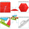 Indoor & Outdoor Colorful Picnic Table and Benches w/Removable Umbrella-Red
