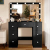 Black Makeup Vanity Table With 11 LED Light Mirror + 7 Drawers Dressing Desk Set