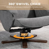 Swivel Recliner Chair with Footstool and Wooden Base, Grey