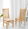 Solid Oak Dining Chairs, Wooden Kitchen Chairs Set of 2 with Beige Fabric Seat