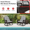 Patio Rattan Rocker w/ Seat Back Cushions & Waist Pillow Grey
