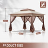 Pop Up Gazebo With Mesh Sides Garden Marquee Camping Tent Canopy 3.3x3.3M Khaki