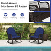 Outdoor Wicker Rocking Chair Patio Rattan Rocker w/ Cushions Navy