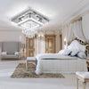 Crystal LED Ceiling Light Square Chandelier Flush Mount Living Room Bedroom Lamp