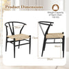 Wishbone Dining Chair Set of 2 Modern Weave Armchairs-Black+Natural