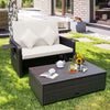 Patio Rattan Daybed Set Wicker Loveseat Sofa w/ Footstool-White
