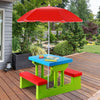 Indoor & Outdoor Colorful Picnic Table and Benches w/Removable Umbrella-Red