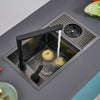 Black Hidden Handmade Kitchen Sink Stainless w/Glass Rinser Single Bowl