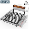 Double Size Bed Frame Metal Bed Platform LED Lights Headboard & 4 Storage Drawer