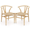 Wishbone Dining Chair Set of 2 Modern Weave Armchairs-Natural