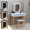 Dressing Table Set w/ LED Lighted Mirror Large Drawers & Stool Makeup Desk White