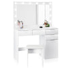 White Dressing Table Set Makeup Table Drawers LED Lights Mirror Cushioned Stool