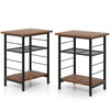 3-Tier Side Table Set of 2 Industrial End Table-Brown