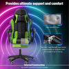 Gaming Chair with Bluetooth Speakers RGB LED Lights & Reclining Footrest Green