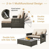 Patio Rattan Daybed Set w/Footstool & Storage-Brown