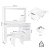 White Dressing Table with LED Lights Mirror Stool Drawers Vanity Makeup Desk Set