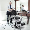 Reclined Salon Chair Vintage Barber Chair W/ Adjustable Height-Black
