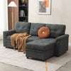 New 3 Seater Pull-Out Reversible Chaise Sofa Bed with Storage,Grey Linen Fabric