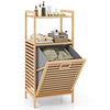 Tilt out Laundry Hamper Bamboo Laundry Cabinet w/Storage Shelves-Natural