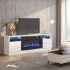 White 70inch TV Stand Unit Cabinet with Electric Fireplace & 12 Colour LED Light
