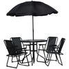 6pc Outdoor Furniture Set Dining Table Patio Deck 4 Chairs & Parasol Black