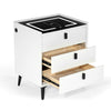 3 Charging Nightstand Side Bedside Cabinet Drawers LED Table with White Wireless