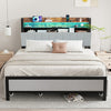 Double Size Bed Frame Metal Bed Platform LED Lights Headboard & 4 Storage Drawer