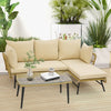 3-Piece L-Shaped Patio Sofa w/Cushions & Tempered Glass Table-Beige