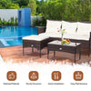 3 PCS Outdoor Conversation Furniture Set PE Rattan Patio Table Sofa Ottoman Set