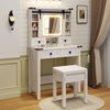 Makeup Vanity Desk and Stool Set with Drawers & Shelves-White