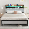 Double Size Bed Frame Metal Bed Platform LED Lights Headboard & 4 Storage Drawer