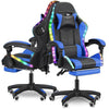 Gaming Chair with Bluetooth Speakers RGB LED Lights & Reclining Footrest Blue