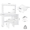 White Dressing Table Set Makeup Table Drawers LED Lights Mirror Cushioned Stool
