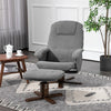 Swivel Recliner Chair with Footstool and Wooden Base, Grey