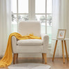 White Lounge Armchair Upholstered with Wood Legs for Living Room Bedroom