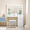 White Dressing Table with LED Lights Mirror Stool Drawers Vanity Makeup Desk Set