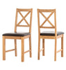 Dining Chairs, Set of 2 Oak Cross Back Wooden Chairs, Brown Seat Kitchen Chairs