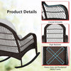Patio Rattan Rocker w/ Seat Back Cushions & Waist Pillow Grey