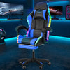 Gaming Chair with Bluetooth Speakers RGB LED Lights & Reclining Footrest Blue