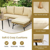 3-Piece L-Shaped Patio Sofa w/Cushions & Tempered Glass Table-Beige