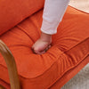 Mid Century Orange Lounge Chair Oak Frame Linen Seat for Living Room