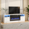 White 70inch TV Stand Unit Cabinet with Electric Fireplace & 12 Colour LED Light