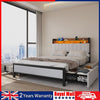 Double Size Bed Frame Metal Bed Platform LED Lights Headboard & 4 Storage Drawer