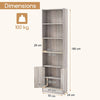 6-Tier Bookshelf w/ Double Doors Mid Century Modern Display Cabinet Grey