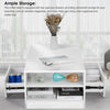 Coffee Table with LED Square High Gloss White Storage Tea Table for Living Room