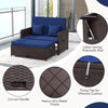 Patio Rattan Daybed Set w/ Multipurpose Ottoman & Retractable Side Tray-Navy