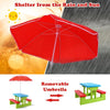 Indoor & Outdoor Colorful Picnic Table and Benches w/Removable Umbrella-Red